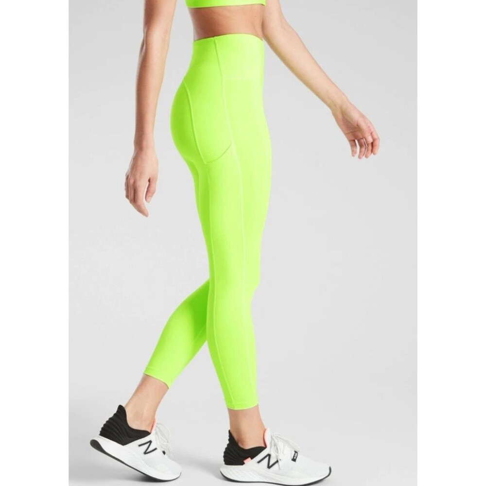Athleta Ultimate Stash Pocket 7/8 Tight Neon Lime Green Large